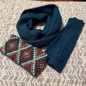 All new Teal Knit Alpaca three piece set, infinity scarf gloves and headband
